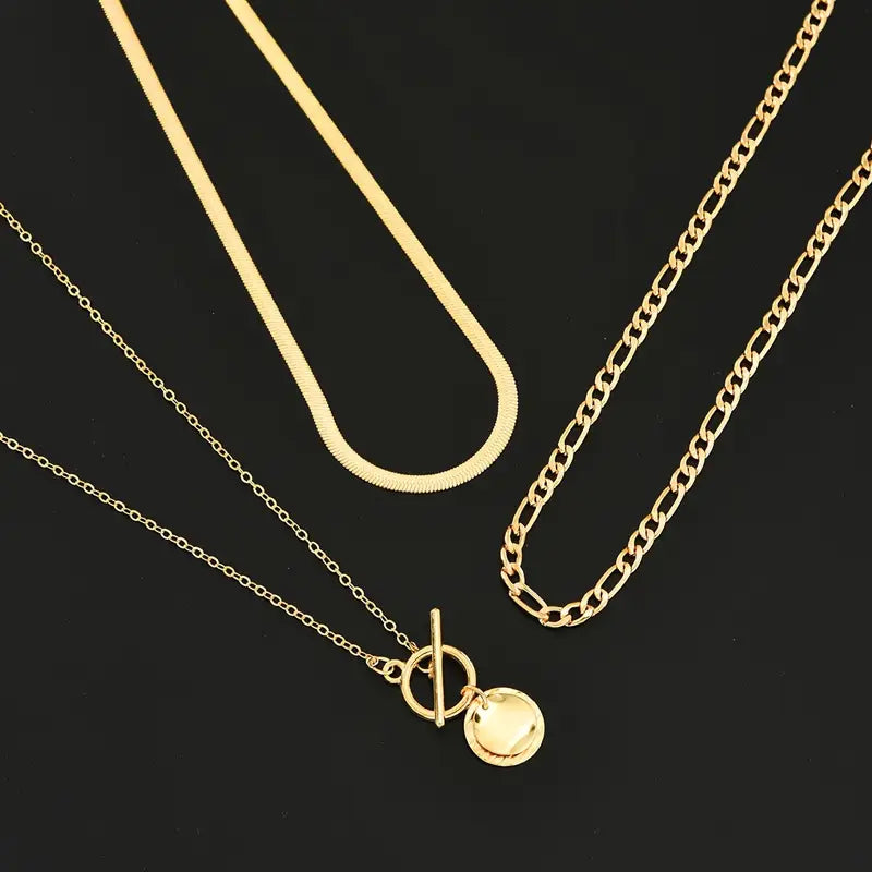 Savira Textured Coin Layered Necklace | Golden