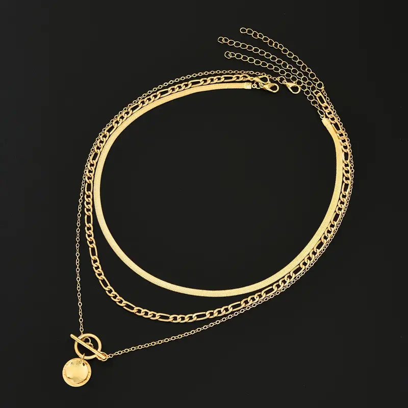 Savira Textured Coin Layered Necklace | Golden
