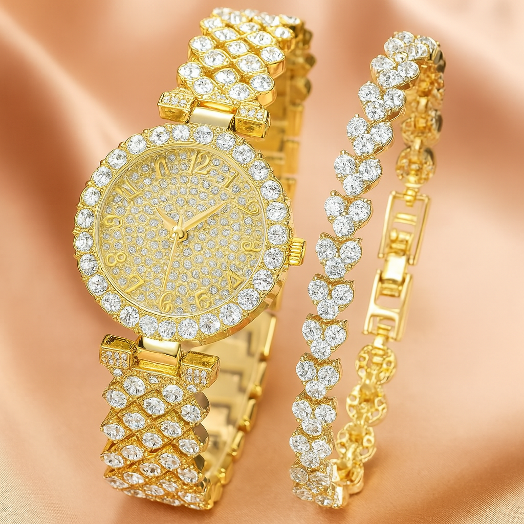 Luxe Radiance Gold Watch & Bracelet Set | Golden