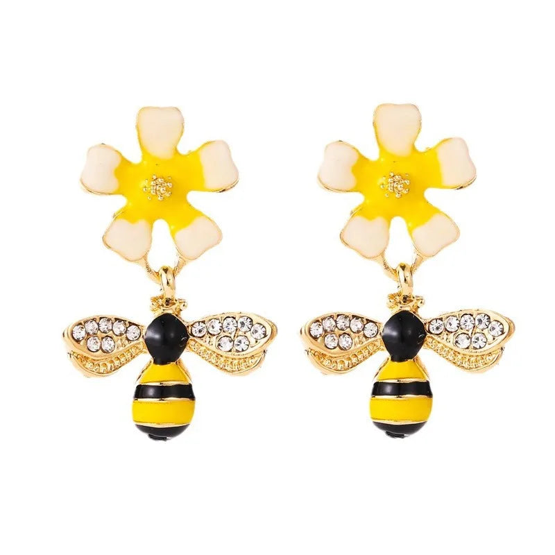 Bee & Sunflower Drop Earrings