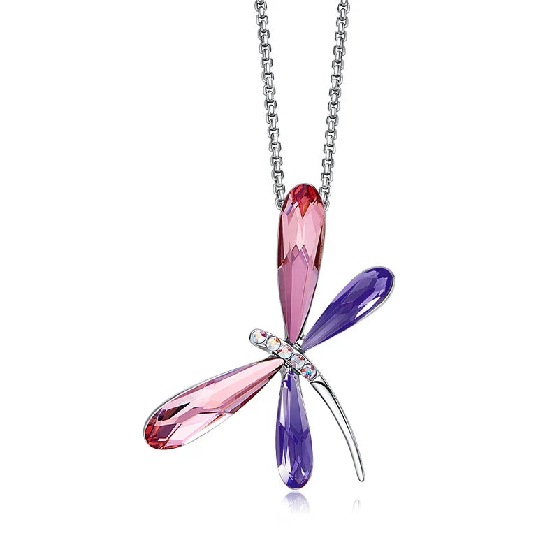 Pink Dragonfly Crystal Pendant Necklace