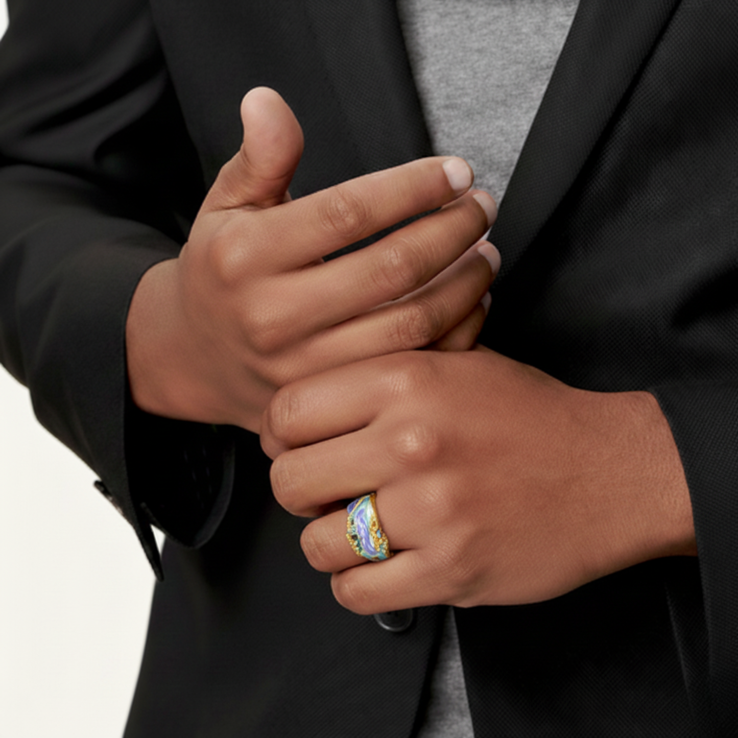 Vintage Adjustable Gold Ring With Ocean Waves