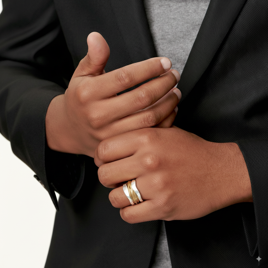 Vintage Gold Thread Ring In Silver