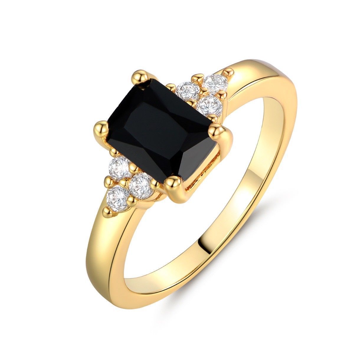 Black Spinel Baguette Ring | Golden