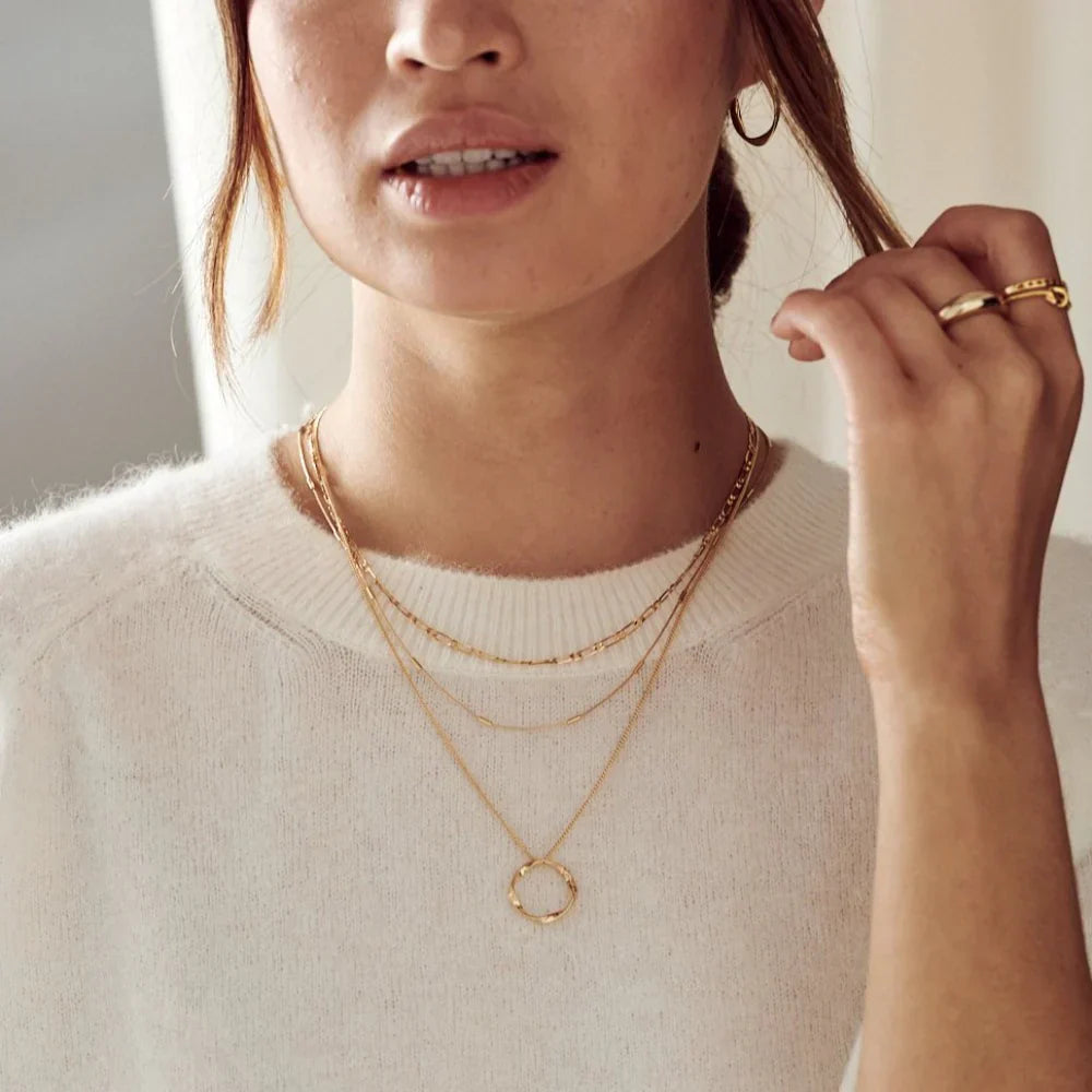 Open Circle Three Row Necklace | Golden