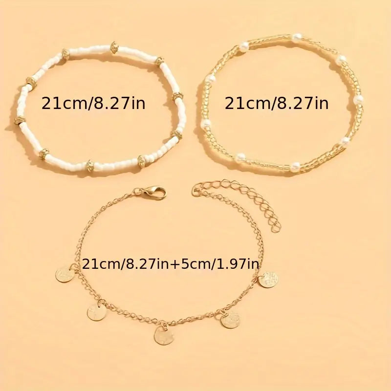 Coastal Charm 3-Piece Layered Anklet Set | Golden