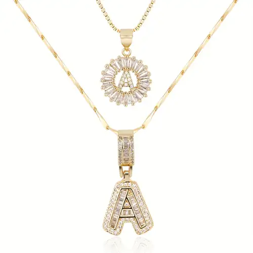 Pave letter initial necklace set | Golden