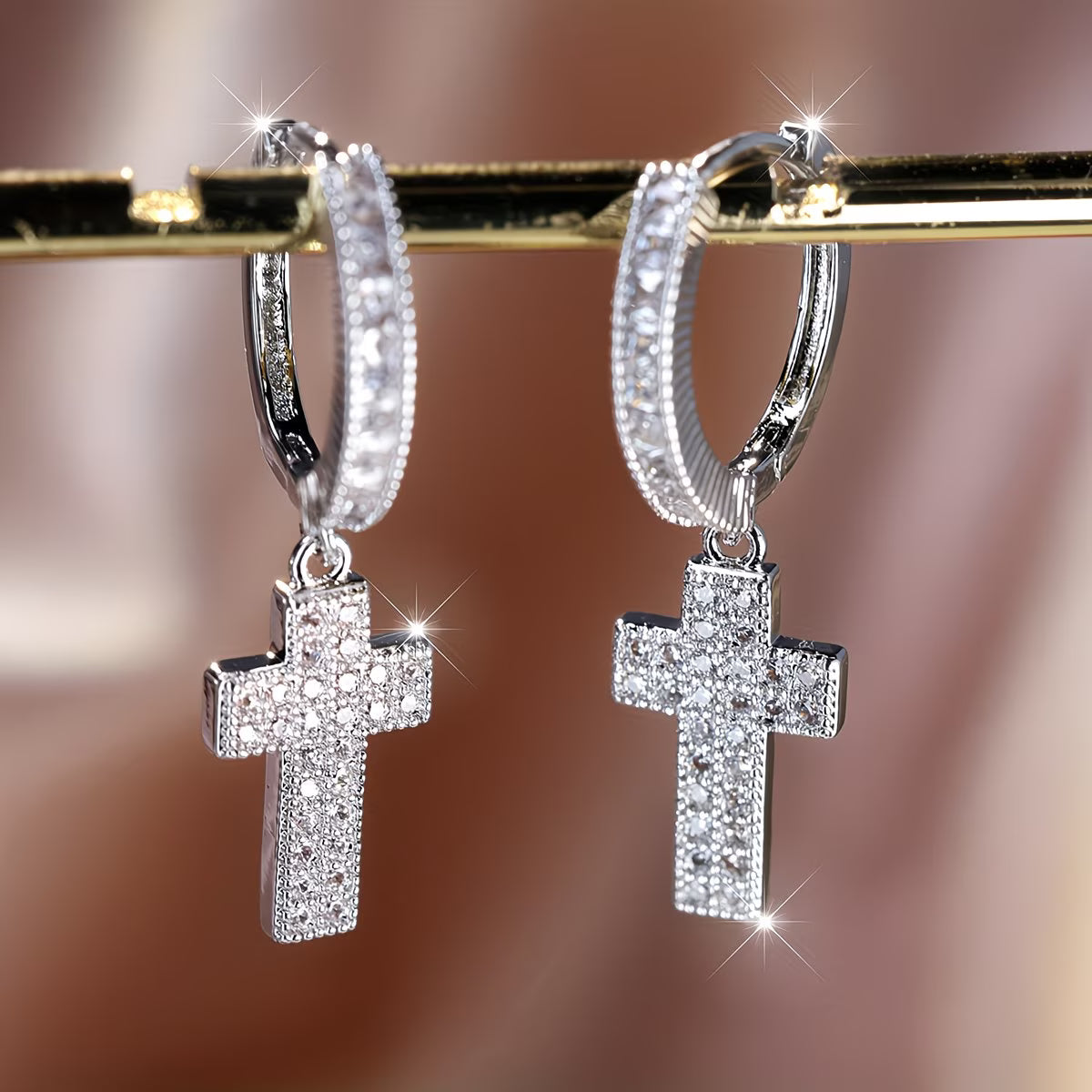 Silver Zirconia Cross Earrings