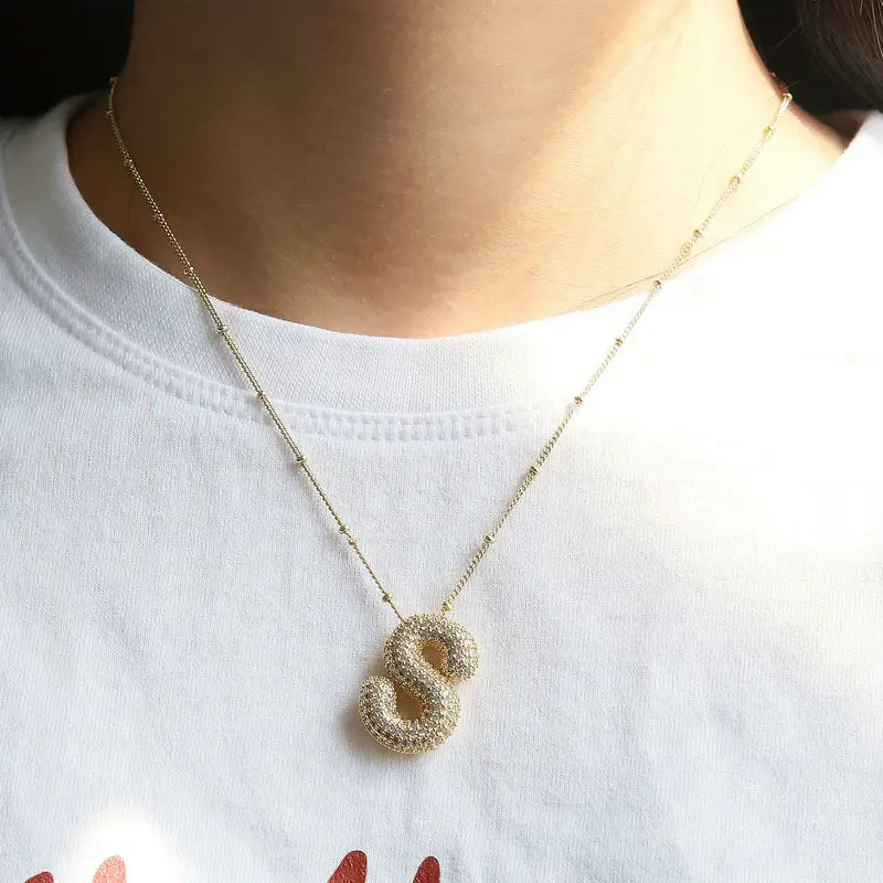 Bubble letter initial necklace set | Golden