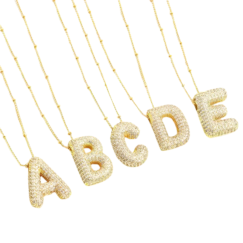 Bubble letter initial necklace set | Golden