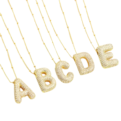 Bubble letter initial necklace set | Golden