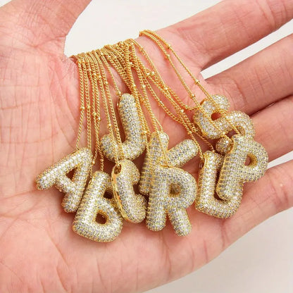 Bubble letter initial necklace set | Golden