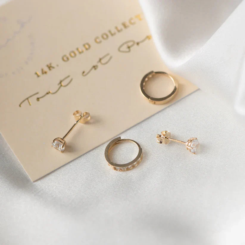 Dara Brillane Stone Earrings Set | Golden