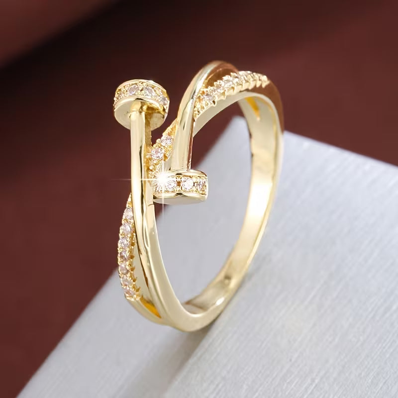 Crossed Line Zirconia Ring