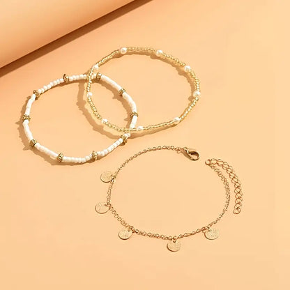 Coastal Charm 3-Piece Layered Anklet Set | Golden