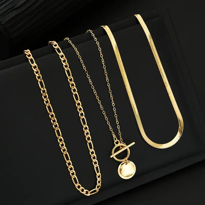 Savira Textured Coin Layered Necklace | Golden
