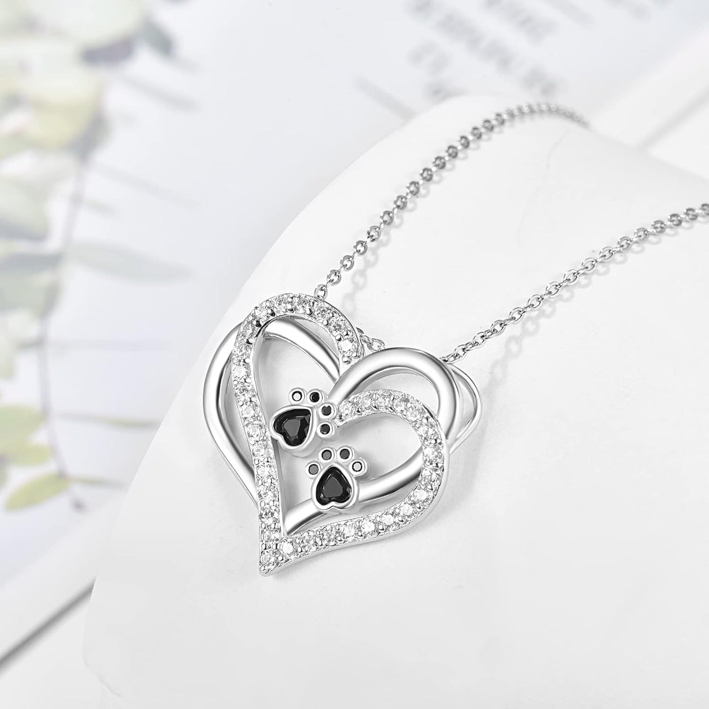 Dog Paw Heart Necklace with Zirconia