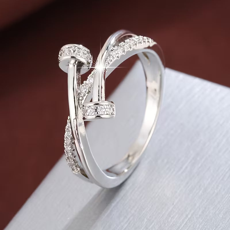 Crossed Line Zirconia Ring