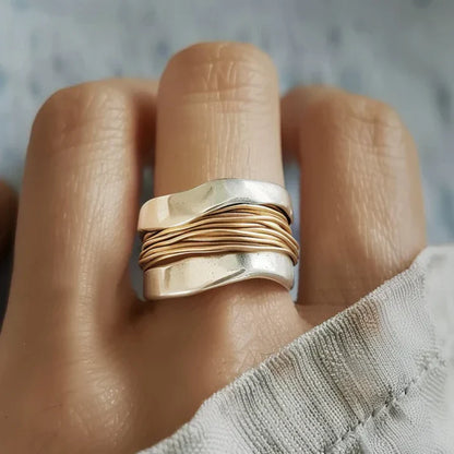 Vintage Gold Thread Ring In Silver