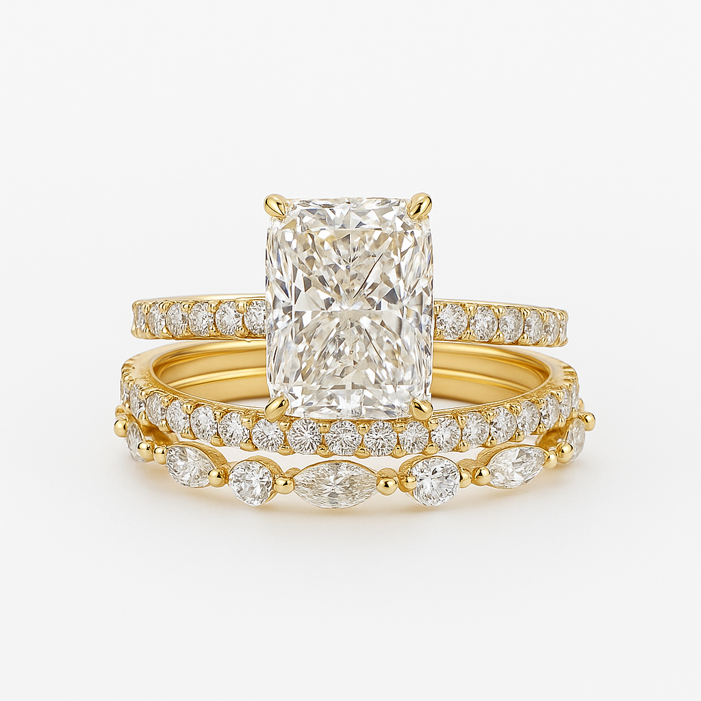 Jaily 3PC Wedding Ring Set | Golden