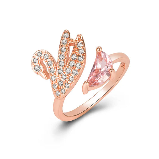 Swan Crystal Ring - Adjustable Rose Gold