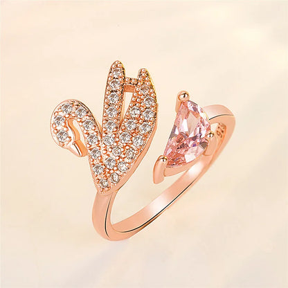Swan Crystal Ring - Adjustable Rose Gold