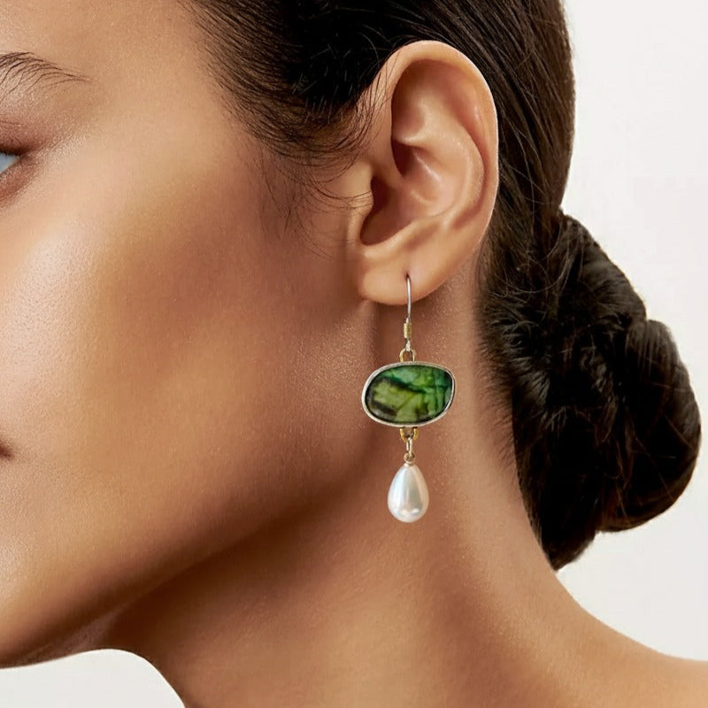 Vintage Natural Stone Silver Earrings