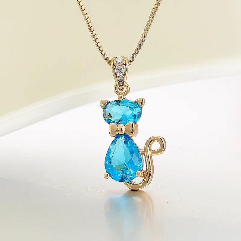Crystal Cat Pendant Necklace