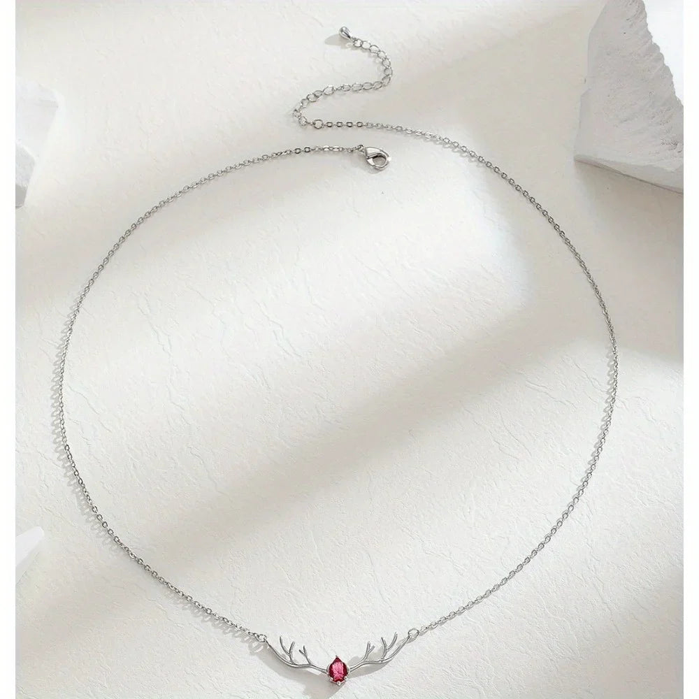 Deer Antler Necklace with Delicate Heart Charm