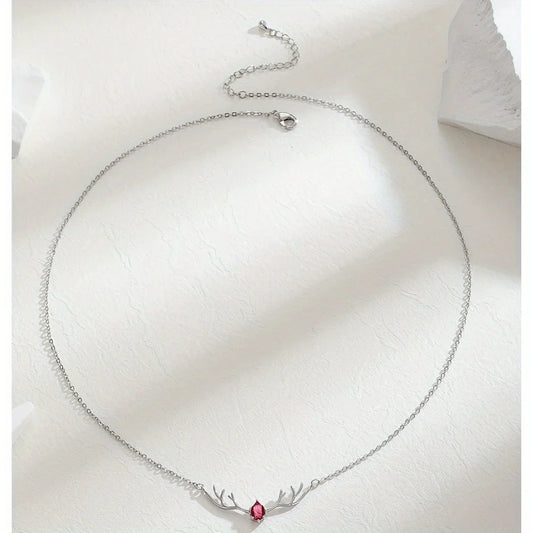 Deer Antler Necklace with Delicate Heart Charm