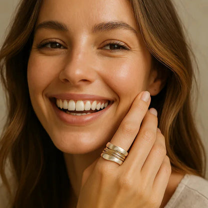 Silver ring with golden threads