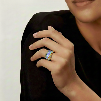 Vintage Adjustable Gold Ring With Ocean Waves