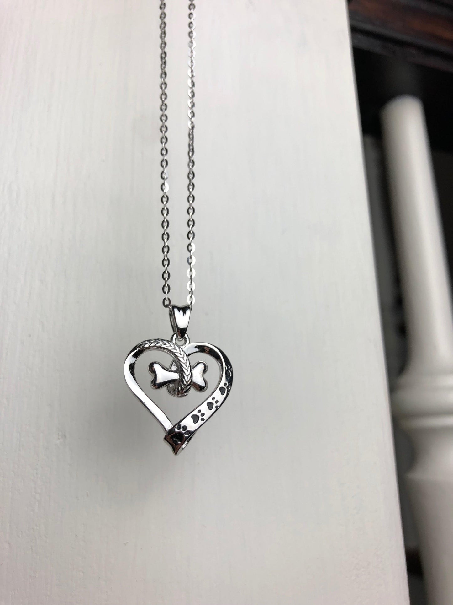 Dog Paw and Heart Necklace in Stainless Steel