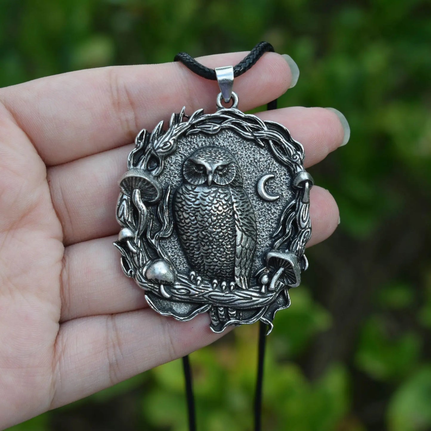 Mystical Owl Moon Mushroom Pendant Necklace