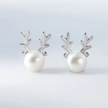 Reindeer Pearl Stud Earrings