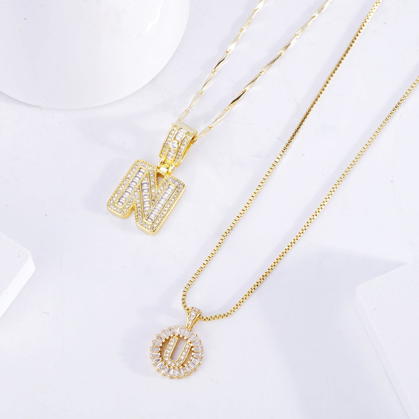 Pave letter initial necklace set | Golden