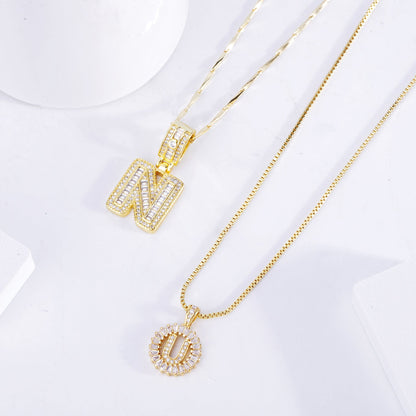 Pave letter initial necklace set | Golden