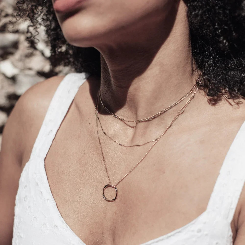 Open Circle Three Row Necklace | Golden
