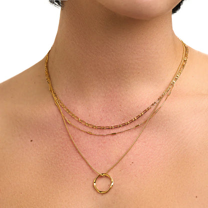 Open Circle Three Row Necklace | Golden