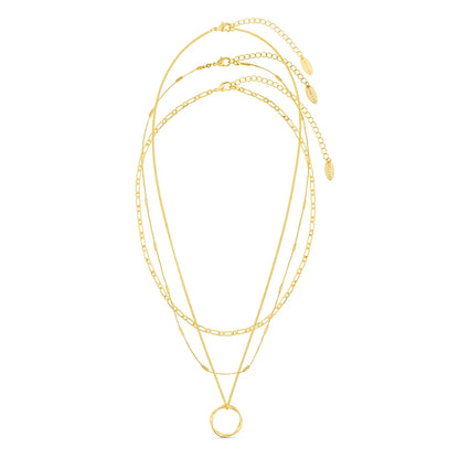Open Circle Three Row Necklace | Golden