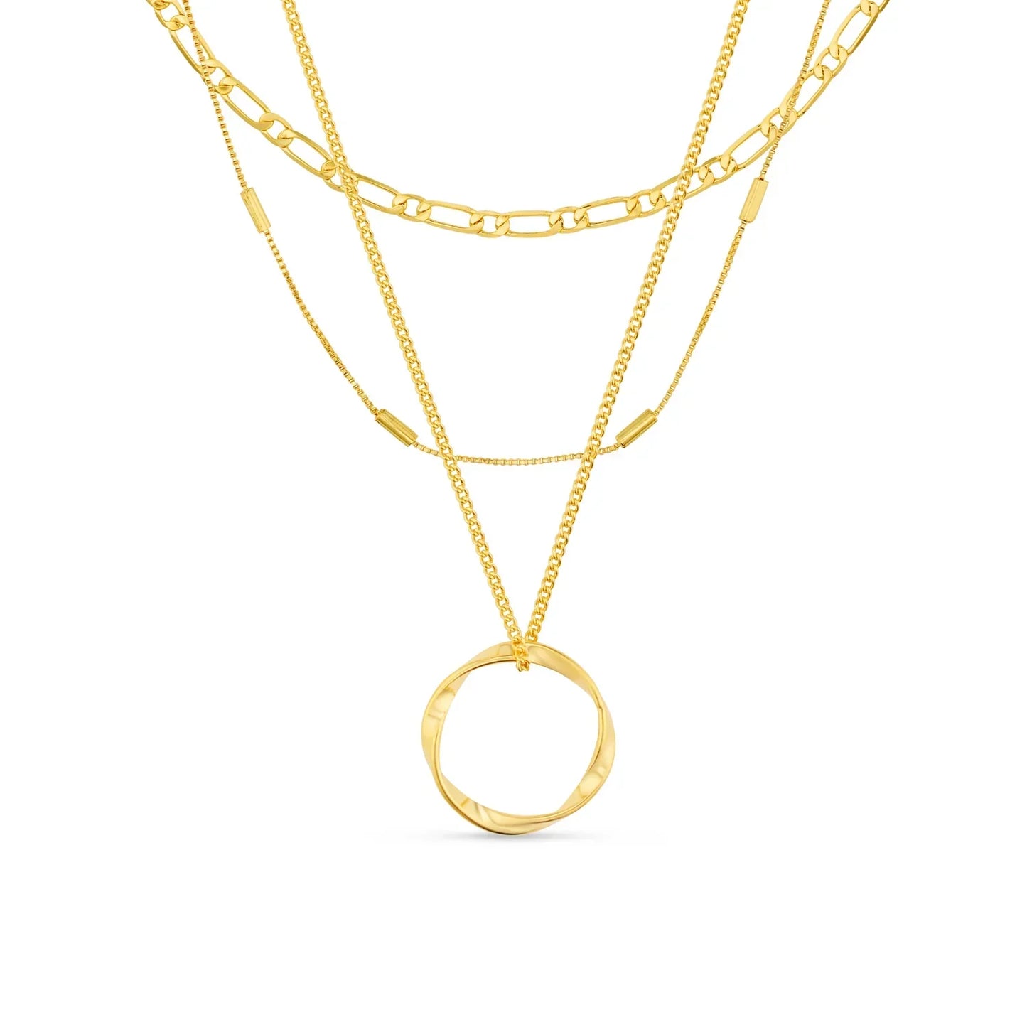 Open Circle Three Row Necklace | Golden