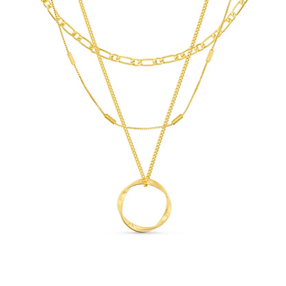 Open Circle Three Row Necklace | Golden