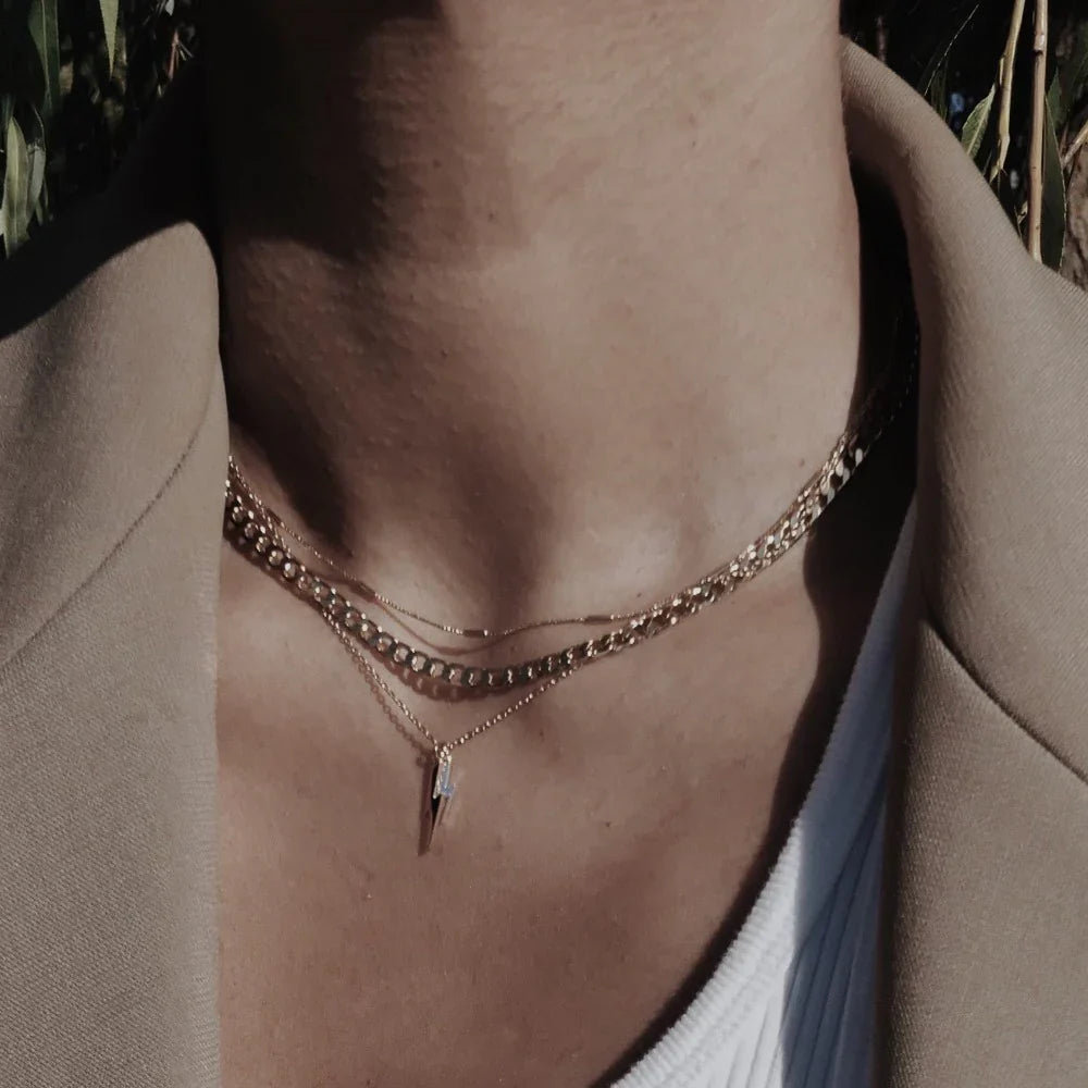 Flat Link Curb Chain Necklace | Golden
