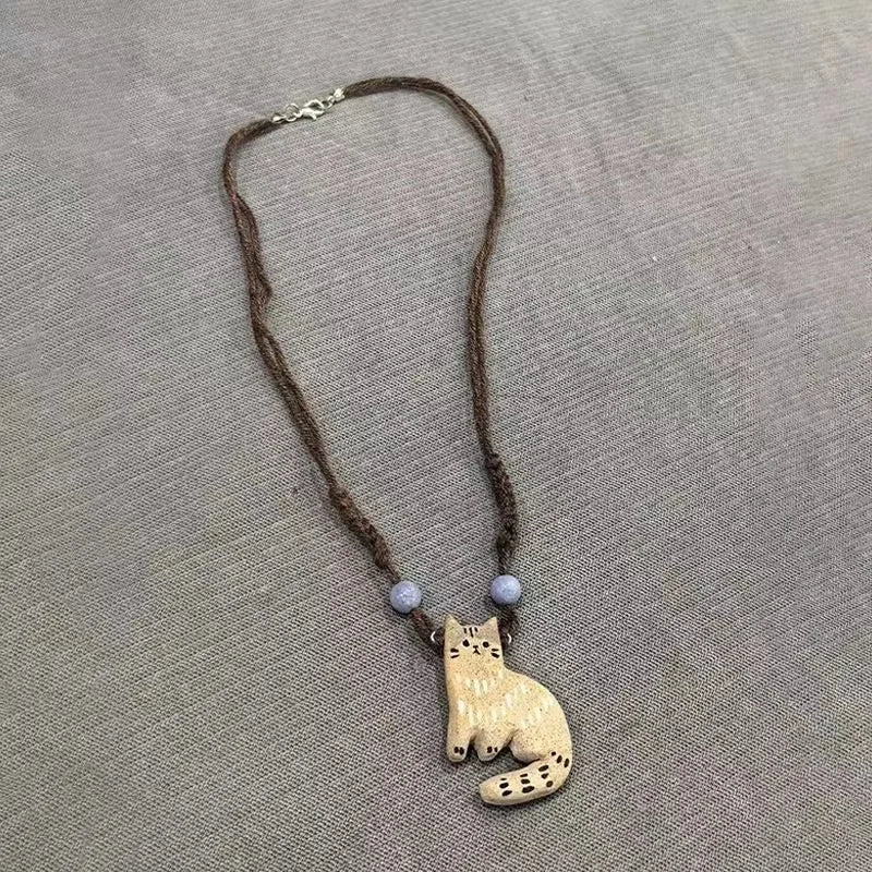 Vintage Cat Star Pendant Necklace