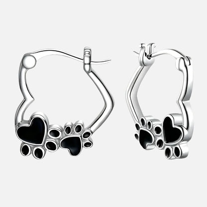 Heart Paw Huggie Earrings with Black Enamel