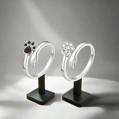 925 Sterling Silver Adjustable Ring – Hand and Paw Print Design