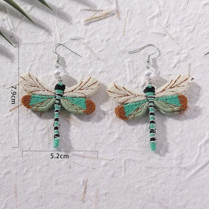 Bohemian Embroidered Dragonfly Earrings