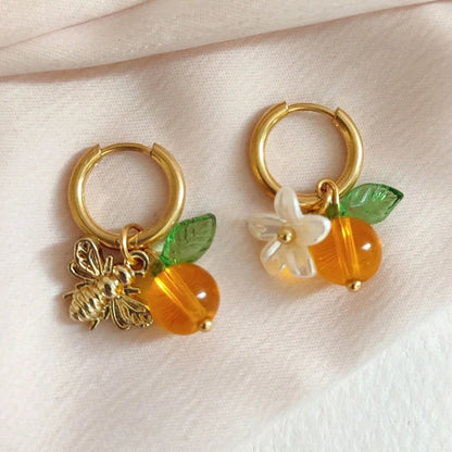 Orange Blossom Bee Hoop Earrings