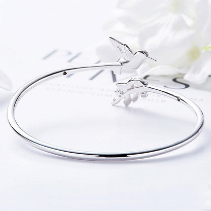 Adjustable Hummingbird Ring with Rhinestone Diamond