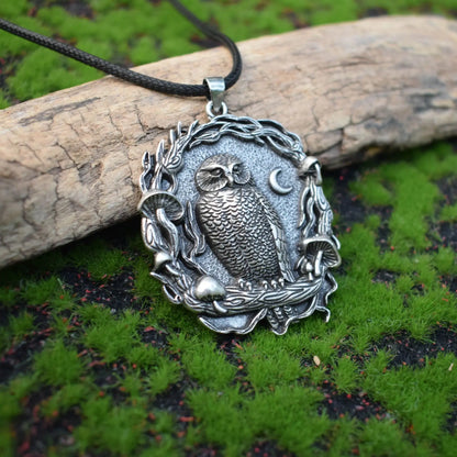 Mystical Owl Moon Mushroom Pendant Necklace